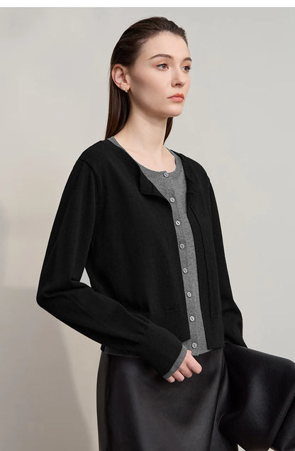 Damen-Strickjacke Patchwork sanft locker Langarm vielseitig Herbst
