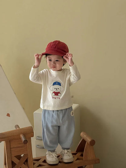 Mädchen T-Shirt im koreanischen Stil mit niedlichem Cartoon-Hundedesign