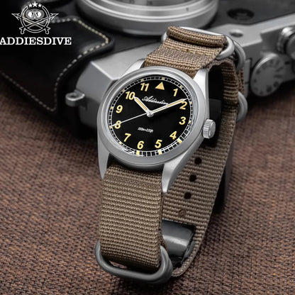 Herren-Quarzuhr mit Bubble-Glas und Nylonarmband