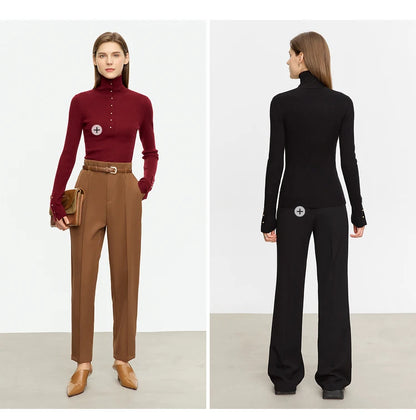 Damen-Strickjacke Rollkragen Knopfleiste Slim halboffene Front Herbst