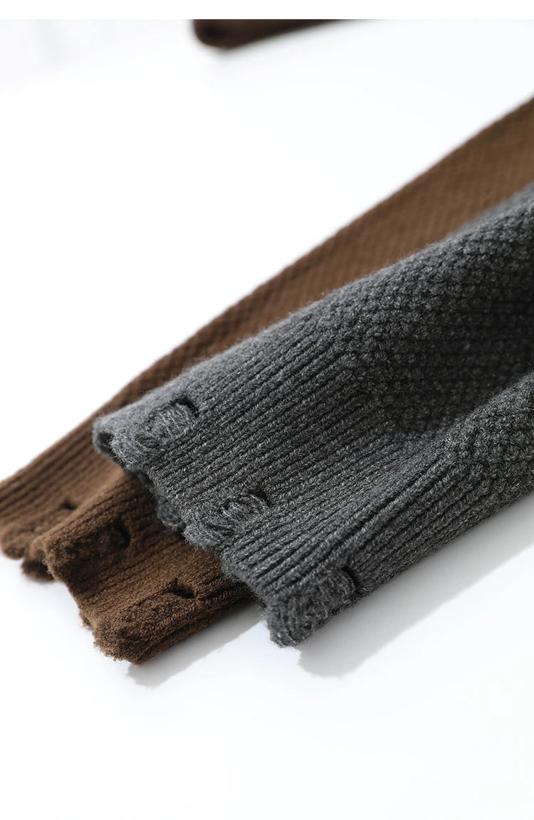Damen-Rundhalspullover Jacquard Aushöhlung Perlenstickerei locker Winter
