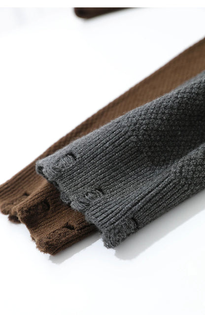Damen-Rundhalspullover Jacquard Aushöhlung Perlenstickerei locker Winter