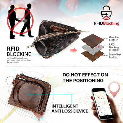 Herren Echtleder Geldbörse RFID Schlüsselanhänger Karten Münzfach Mini Reise Geschenk