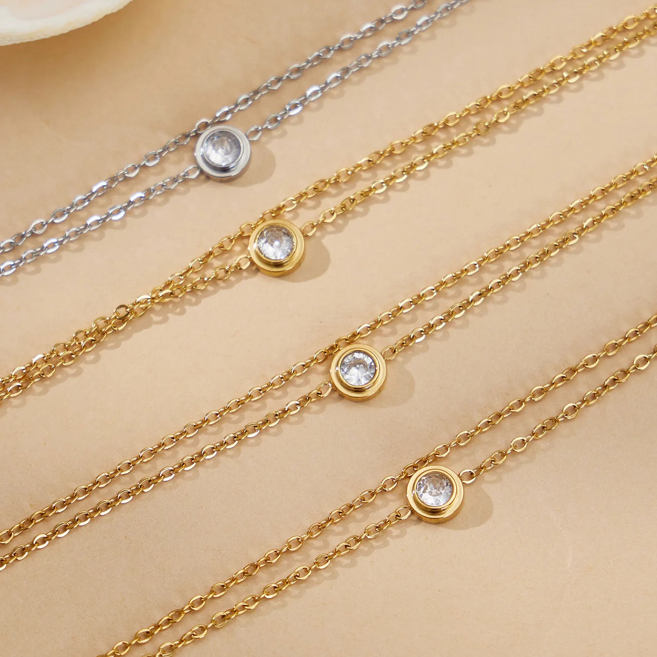 Damen-Armband Doppelkette mit Zirkonia-Solitär