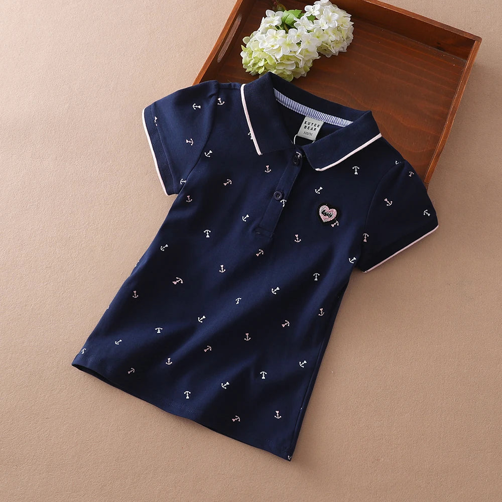 Kinder Polo Shirts Sommer Kurzarm Baby Mädchen Print T Top Shirt Schule Kleidung 4T-12T Kinder baumwolle T-shirts