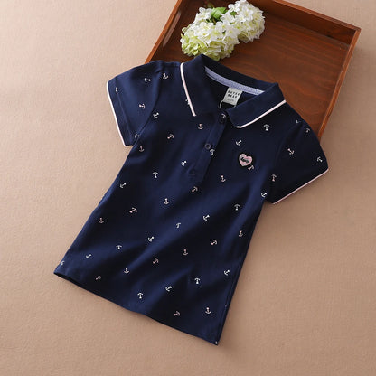 Kinder Polo Shirts Sommer Kurzarm Baby Mädchen Print T Top Shirt Schule Kleidung 4T-12T Kinder baumwolle T-shirts