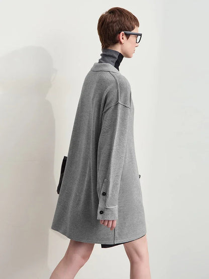 Damen-Strickjacke lang Revers Raglan Streetwear locker Herbst
