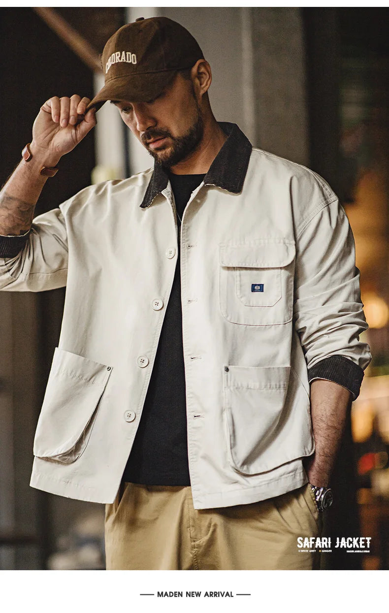 Herren Kurze Jacken Retro Jagd Revers Plus Size Outwear Frühling Herbst