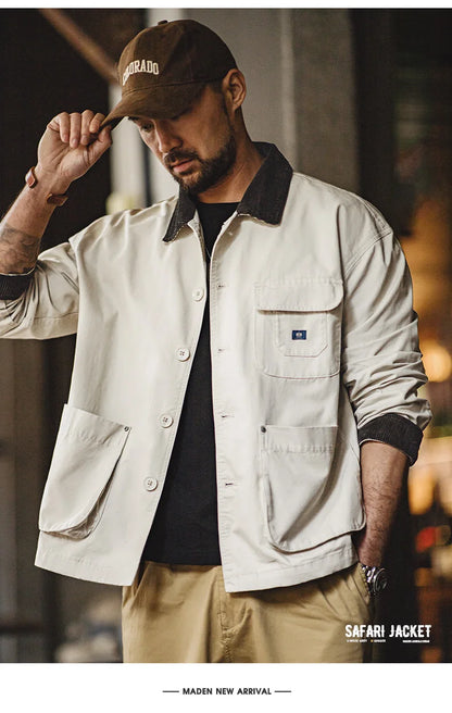 Herren Kurze Jacken Retro Jagd Revers Plus Size Outwear Frühling Herbst