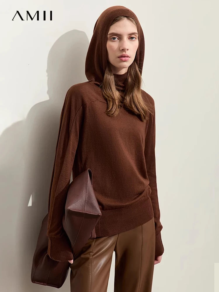 Damen-Kapuzenpullover Wolle Slim Stehkragen-Splicing Büro Herbst-Winter