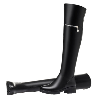 AIYUQI Women's Over Knee Boots Winter Fashion Middle Heel Fur Long Boots Women Genuine Leather Rider Boots Ladies