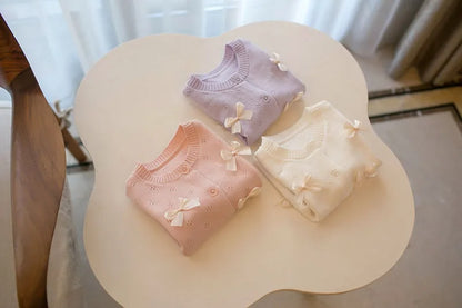 Mädchen Strickjacke im Farbblock mit niedlichem Bogen für Kinder 0-4 Jahre