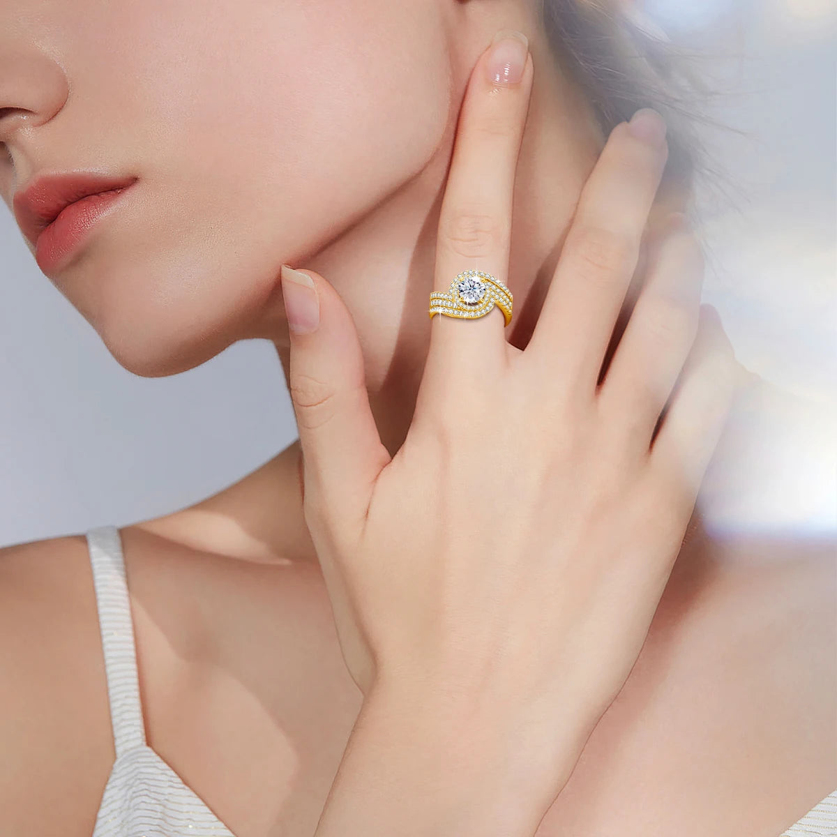 Damen-Moissanit-Ring-Set aus zwei Ringen Zertifiziert D-Farbe VVS1 2 Karat Verlobungs- und Festtags-Schmuck
