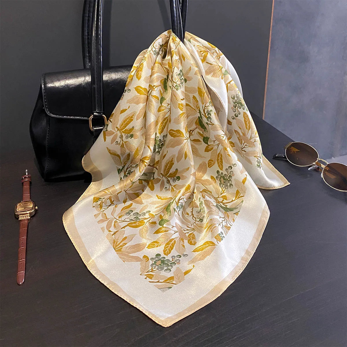 Damen Seidenschal 53cm quadratisch Blumenprint Luxus Hijab Bandana I