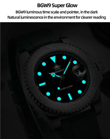 ADDIESDIVE 41mm AD2040 Sports Diver Watch TPU rubber belt Blue Luminous Reloj Hombre 200m Waterproof Quartz Watches