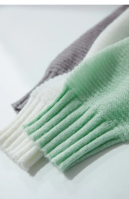 Damen V-Ausschnitt Pullover Mohair Spitze locker mittellang Frühling