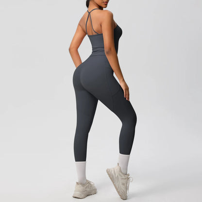 Zweiteiliges Sport-Set in Dunkelgrau: Tank-Top und Leggings im Slim-Fit