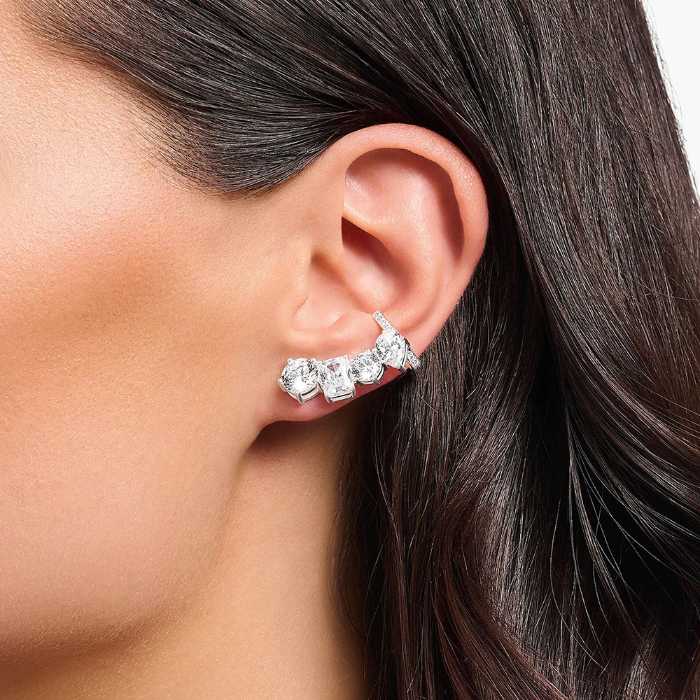 Damen-Einzelohrstecker Climber weißer Zirkon glamourös aus Sterlingsilber