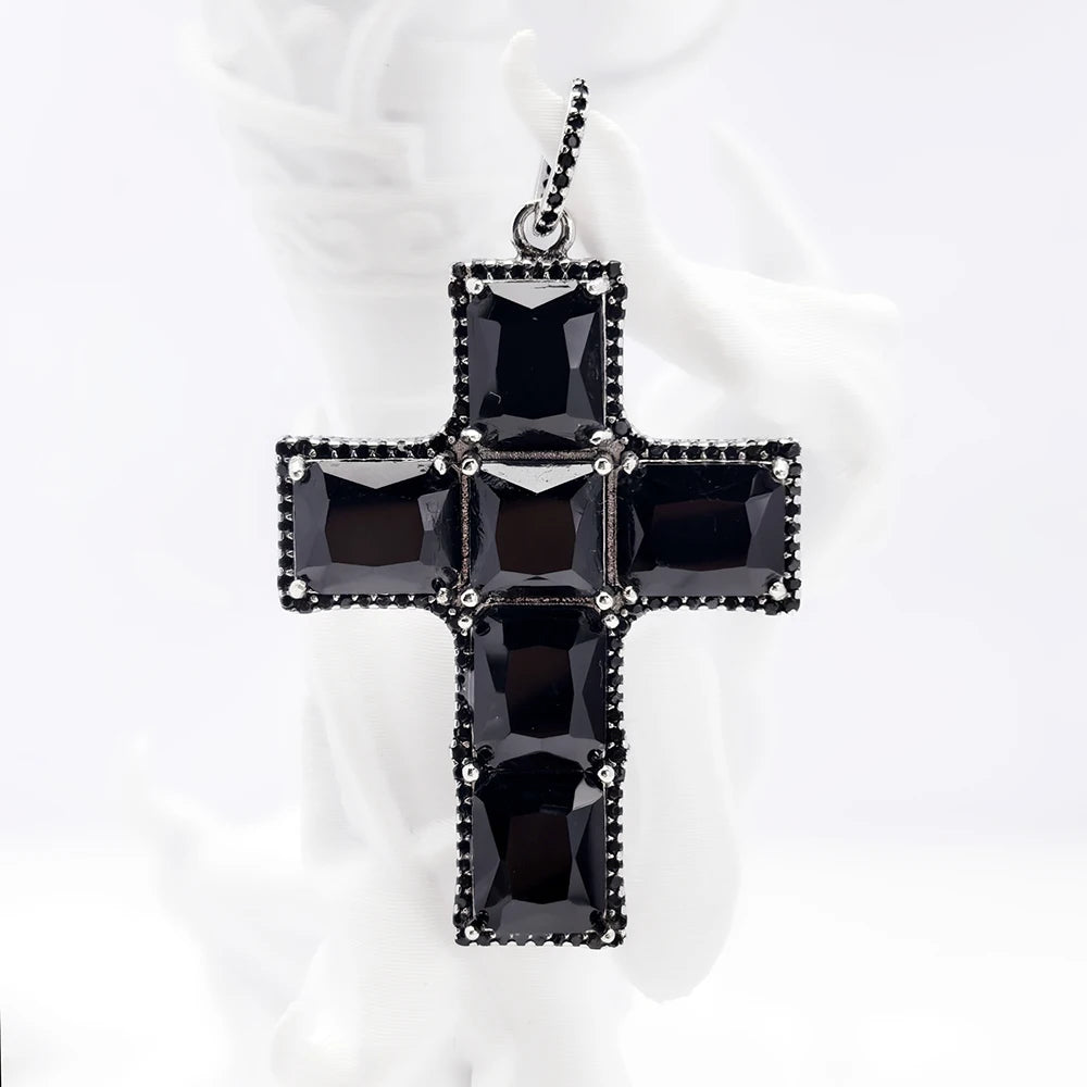 Damen-Anhänger Kreuz geschwärzt schwarze Zirkonia Vintage aus Sterlingsilber