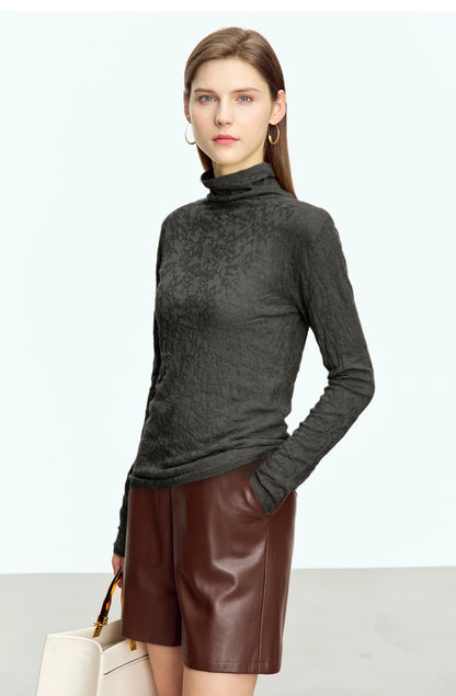 Damen-Rollkragenpullover Wolle-Mix schlank dünn Winter