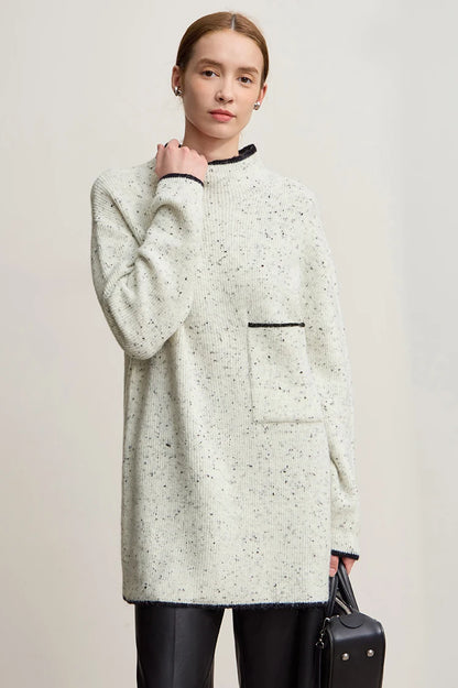 Damen-Rollkragenpullover Wolle dick locker lang Winter