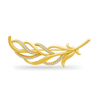 Brosche Blatt Gelbgold Moissanit Luxus Designer Zertifikat Damen
