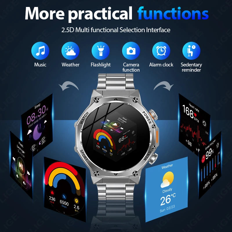 Herren Smartwatch mit 1,8 Zoll HD Display und 100 Sportmodi