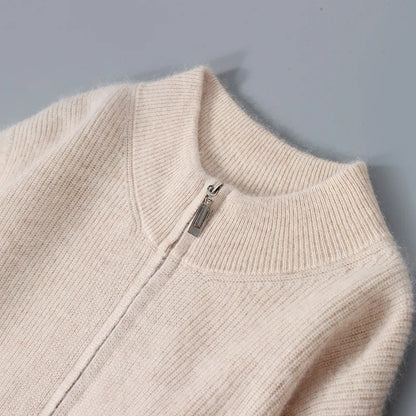 Pullover aus 100 % reinem Nerz-Kaschmir für Herren, Stehkragen, verdickte Strickjacke, Herbst/Winter, warm, lässig, gestrickt, große Oberteile mit Reißverschluss