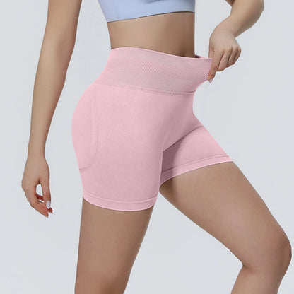 Athlevo nahtlose Yoga-Shorts rosé, Seitenansicht mit körpernaher Passform