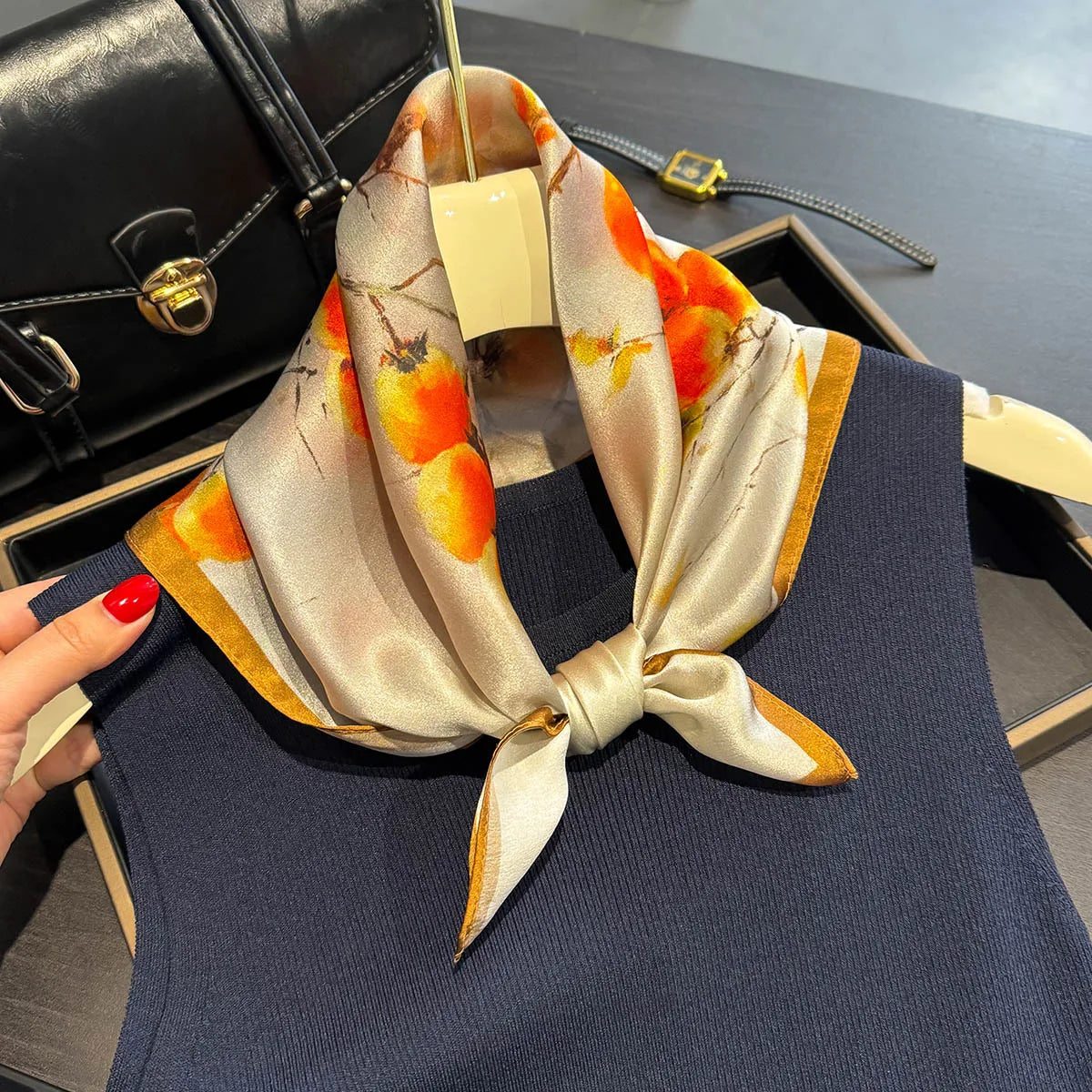 Damen Seidenschal klein quadratisch Haarband Halstuch Kopftuch Bandana H