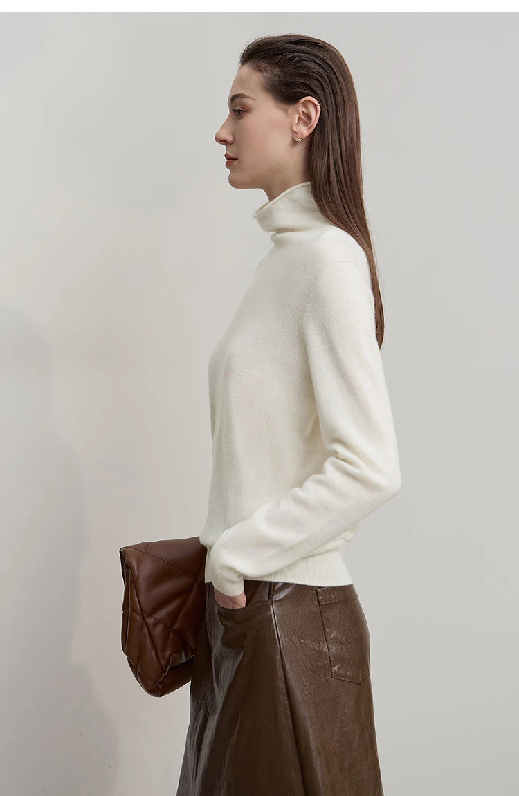 Damen-Rollkragenpullover Wolle-Kaschmir locker einfarbig Herbst