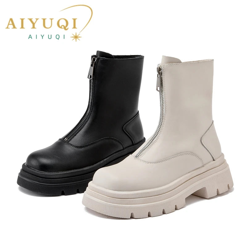 Damen Chelsea-Boots aus Leder, schwarz & hellbeige, mit seitlichem Reißverschluss