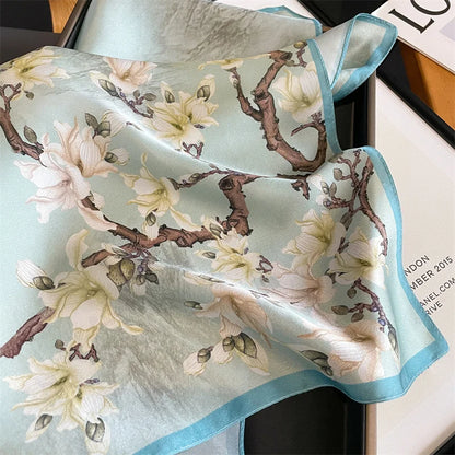 Damen Seidenschal quadratisch Blumen Sonnenschutz Kopftuch Halstuch Korea Style