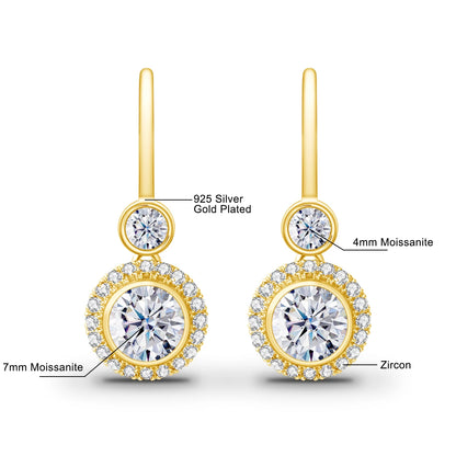 Damen-Moissanit-Tropfenohrringe aus Gelbgold mit Zertifikat 7 mm 2,4 Karat Gesamtgewicht