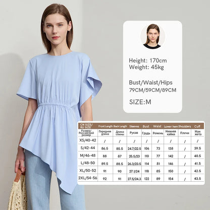 Damen T-Shirt mit rundem Hals und asymmetrischem Design für den Sommer