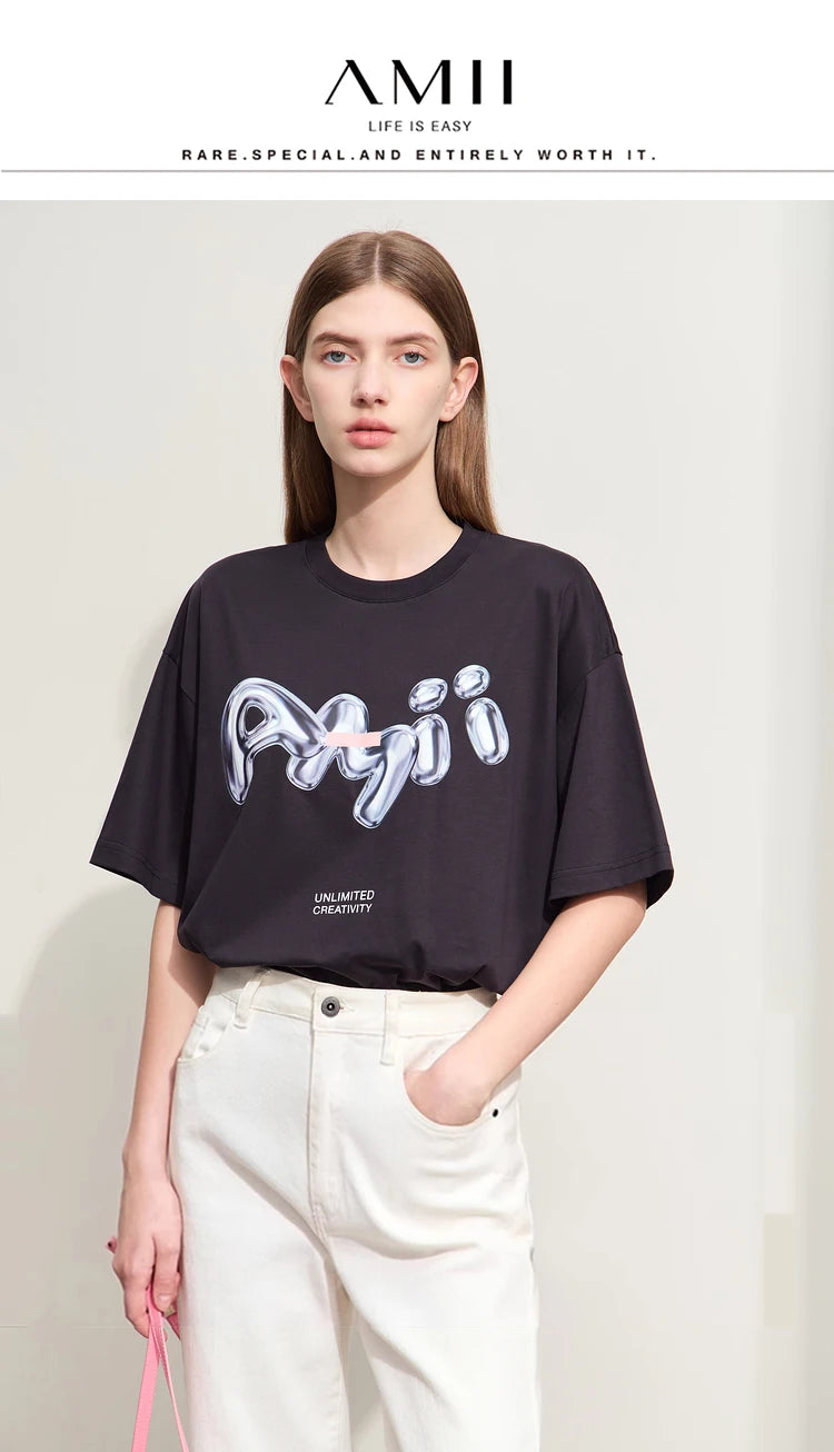 Damen T-Shirts im lässigen Stil mit O-Ausschnitt und modischem Druck