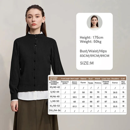 Damen-Strickjacke Slim halbhoher Kragen Laternenärmel Wolle-Mix Herbst