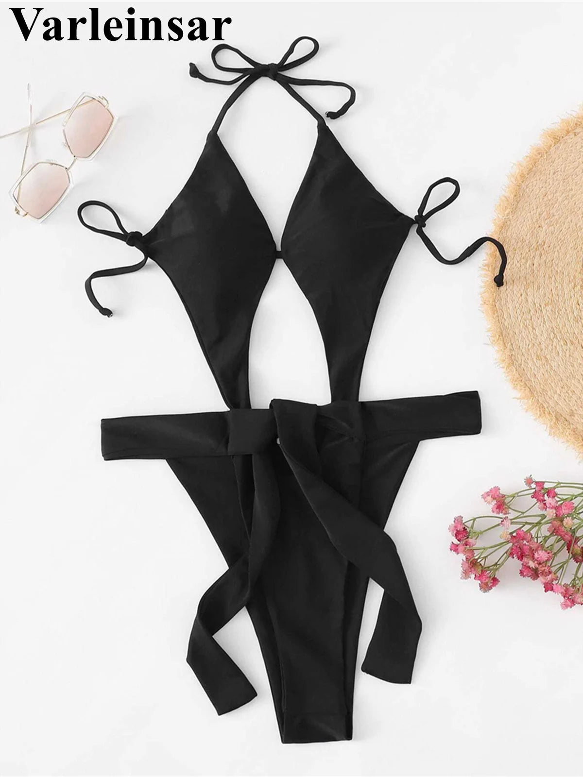 Damen Badeanzug Cut-Out Neckholder Trikini hoher Beinausschnitt Monokini gepolstert