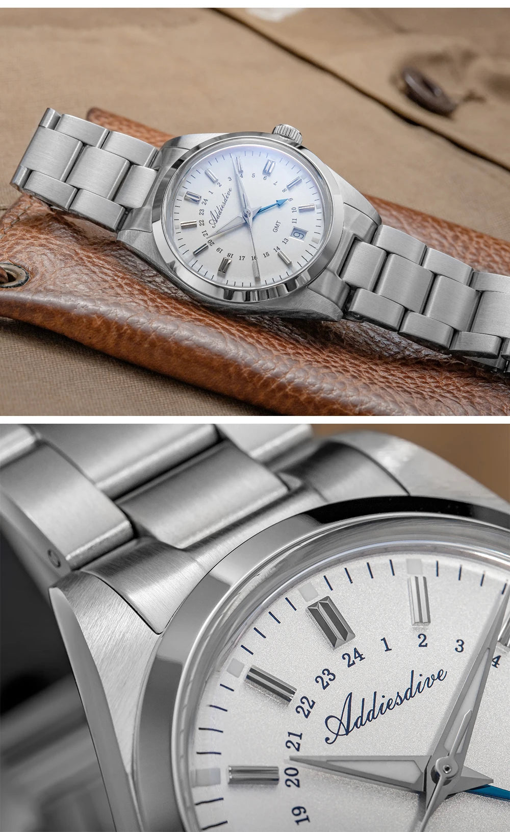 Herren-GMT-Quarzuhr mit Ronda-Werk und Bubble-Glas
