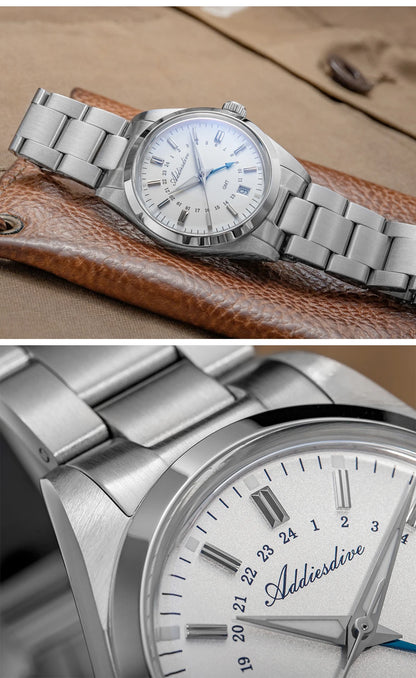 Herren-GMT-Quarzuhr mit Ronda-Werk und Bubble-Glas