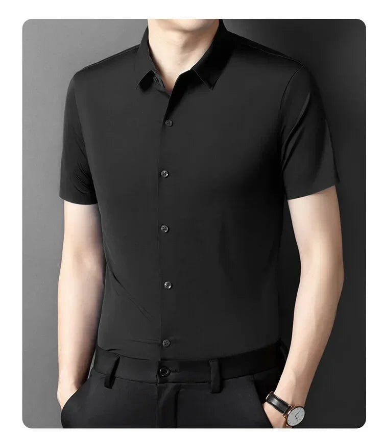 Herren-Hemd mit Vier-Wege-Stretch, Farbblock-Diamantmuster und Knopfleiste – ideal für Business-Casual und formelle Anlässe.