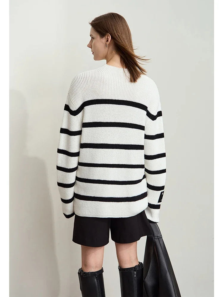 Damen-Strickjacke Streifen Stehkragen Kontrastfarben locker Weihnachten Winter