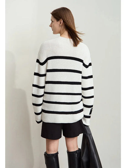 Damen-Strickjacke Streifen Stehkragen Kontrastfarben locker Weihnachten Winter