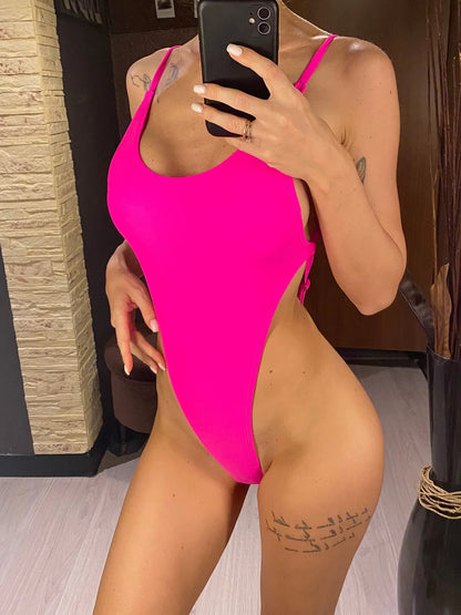 Damen Badeanzug hoher Beinausschnitt Monokini Micro Tanga rückenfrei