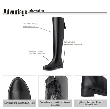 Frauen Stiefel aus echtem Leder im modischen Oberschenkelhohen Design
