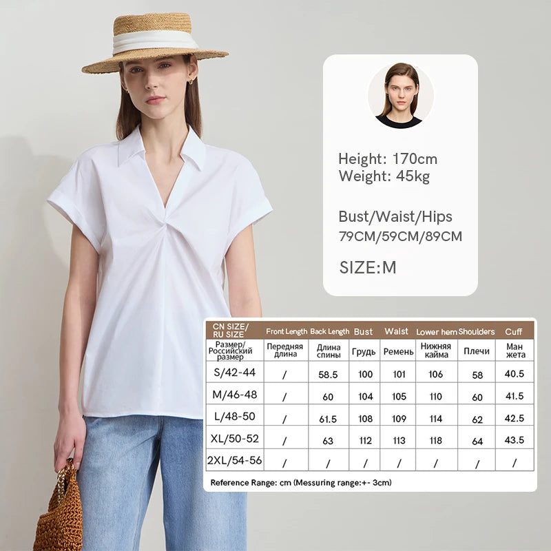 Damen Bluse im minimalistischen französischen Stil mit umlegekragen und gedrehten Falten