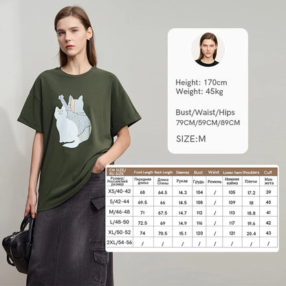Damen Top im minimalistischen Stil mit O-Ausschnitt und bedrucktem Design