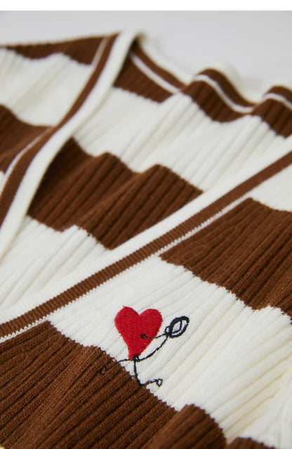 Damen-Strickjacke Kaschmir-Wolle Slim Streifen Reißverschluss Herbst