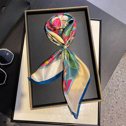 Damen Seidenschal 53cm quadratisch Blumenprint Luxus Hijab Bandana