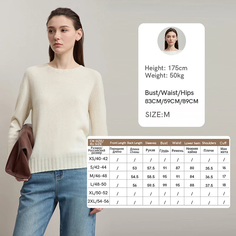 AMII Damenpullover, offwhite, langarm, Rundhals, gerippter Saum unten, locker geschnitten